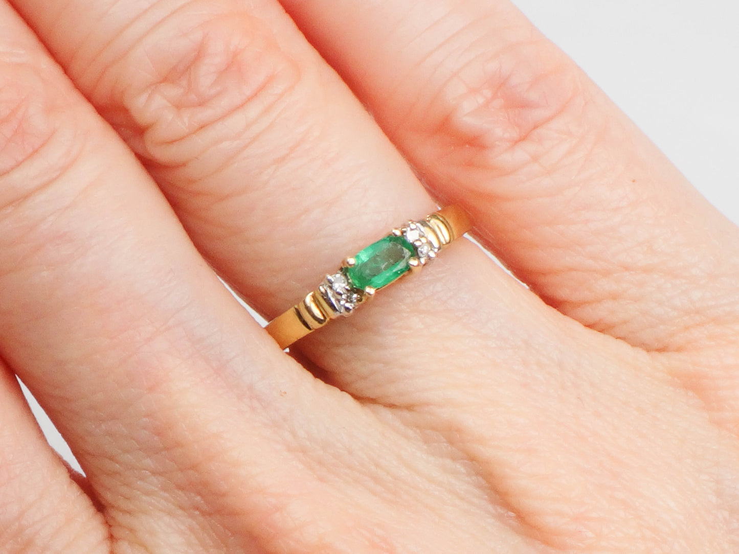 HOLD for Heather - Vintage 14k Yellow Gold Natural Emerald and Diamond Ring, May Birthstone, Size 5.5, Stacking Ring