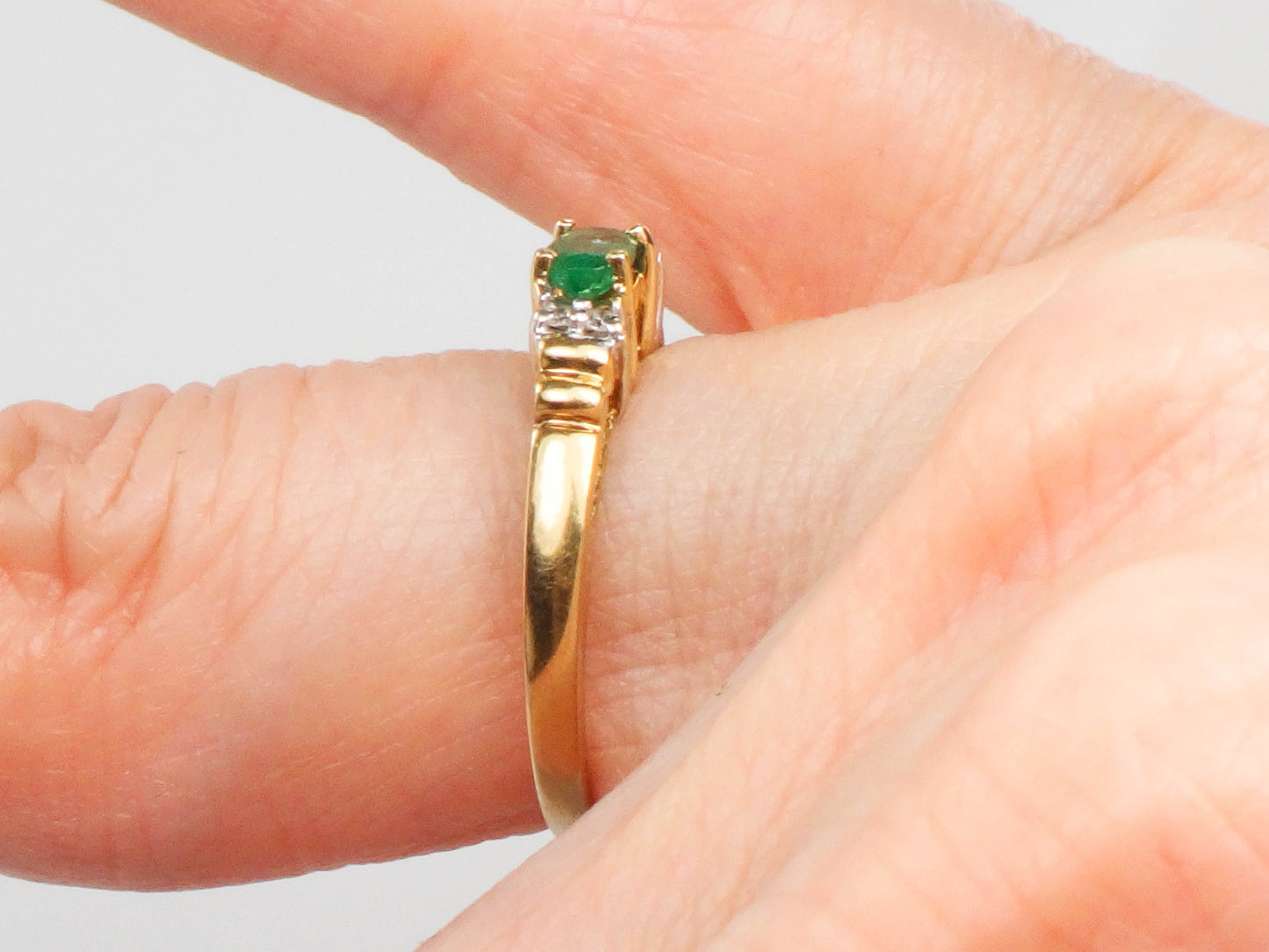 HOLD for Heather - Vintage 14k Yellow Gold Natural Emerald and Diamond Ring, May Birthstone, Size 5.5, Stacking Ring