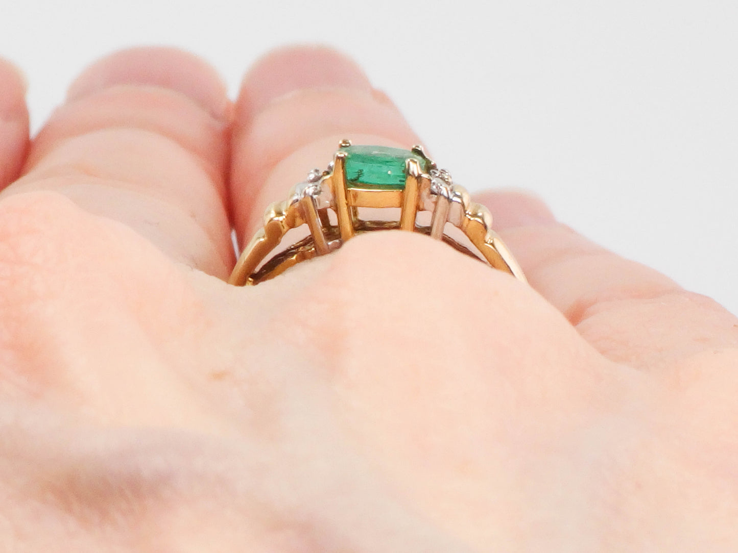 HOLD for Heather - Vintage 14k Yellow Gold Natural Emerald and Diamond Ring, May Birthstone, Size 5.5, Stacking Ring