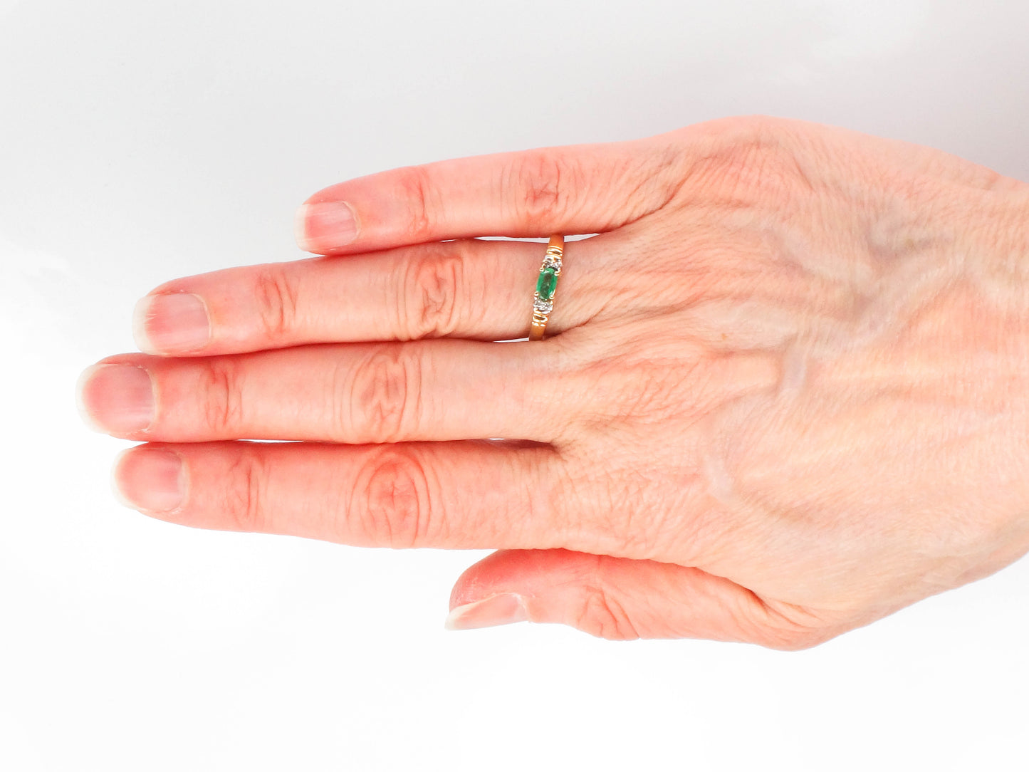 HOLD for Heather - Vintage 14k Yellow Gold Natural Emerald and Diamond Ring, May Birthstone, Size 5.5, Stacking Ring