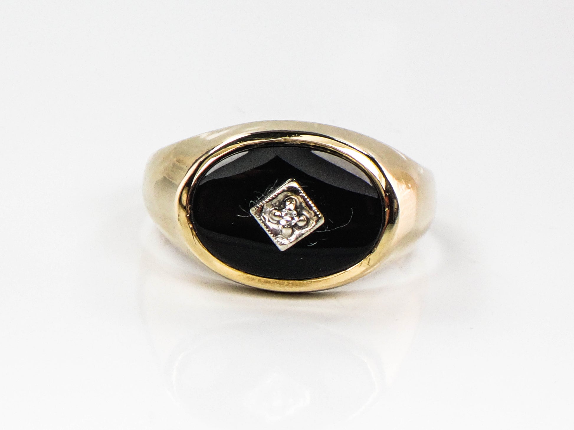 Vintage 14k Gold Black Onyx and Diamond Men's Ring