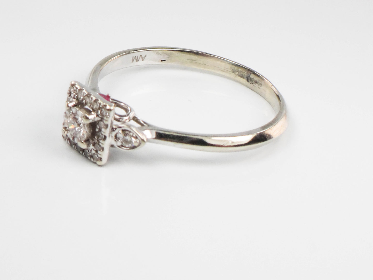 10k Gold Natural Diamond Engagement Ring with Red Ruby Accents, Promise Ring, Size 8.5