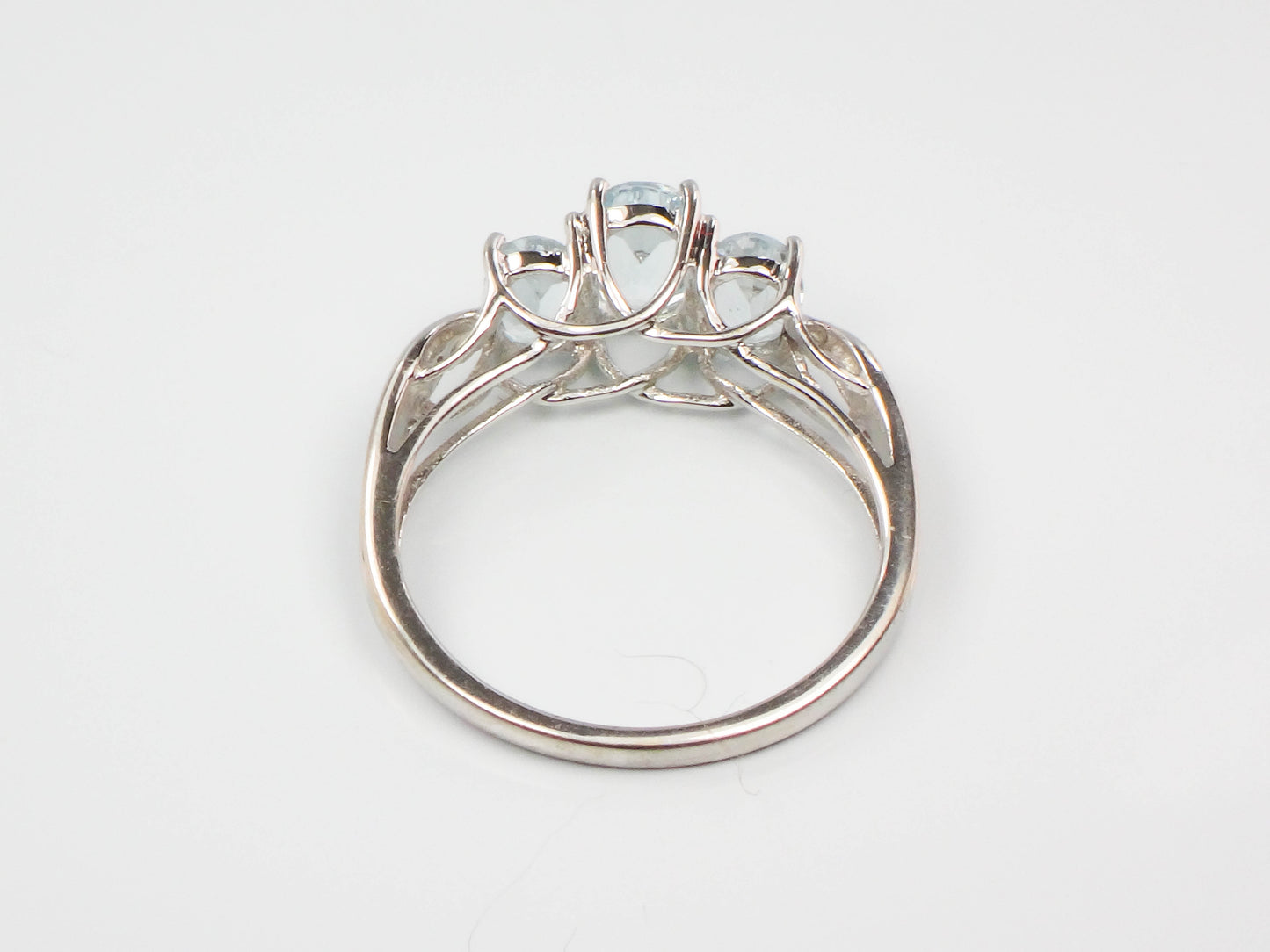 Estate 14k White Gold Aquamarine and Diamond Ring, Three Stone March Birthstone Ring, Size 8