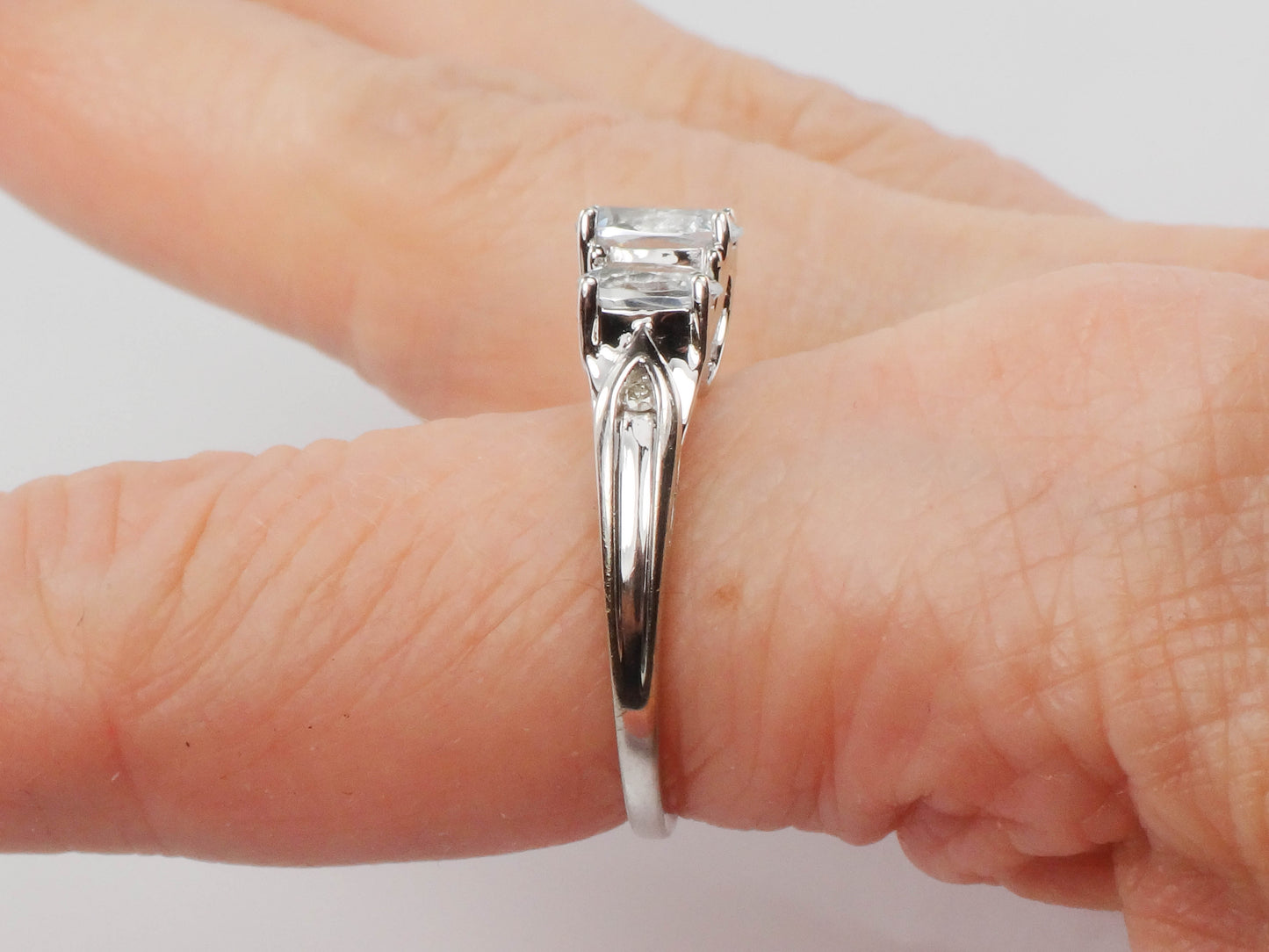 Estate 14k White Gold Aquamarine and Diamond Ring, Three Stone March Birthstone Ring, Size 8