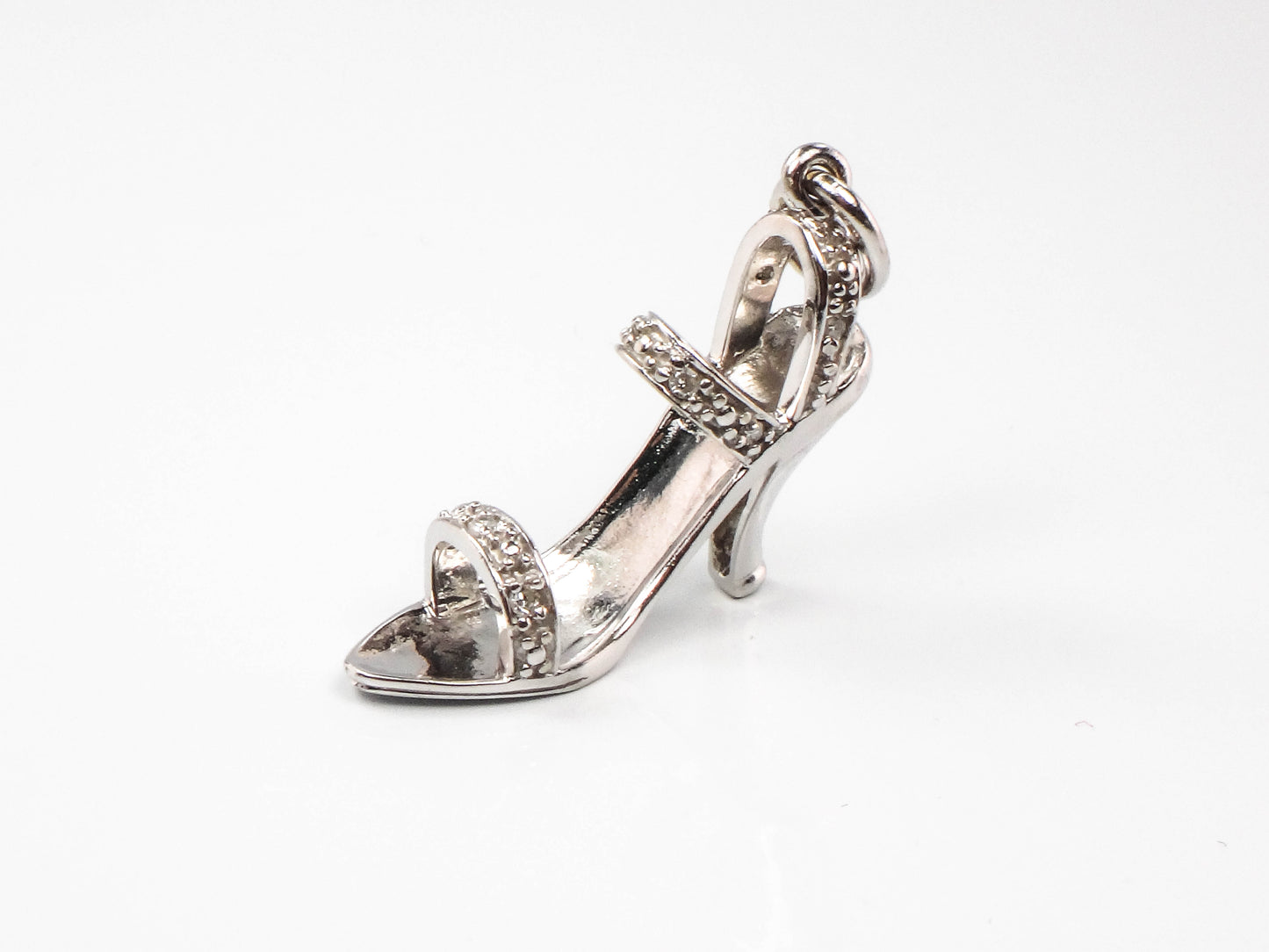 Vintage 10k White Gold Diamond High Heel Sandal Charm Pendant - Ladies Dress Shoe Charm