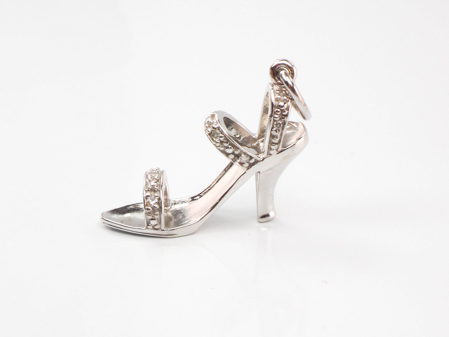 Vintage 10k White Gold Diamond High Heel Sandal Charm Pendant - Ladies Dress Shoe Charm