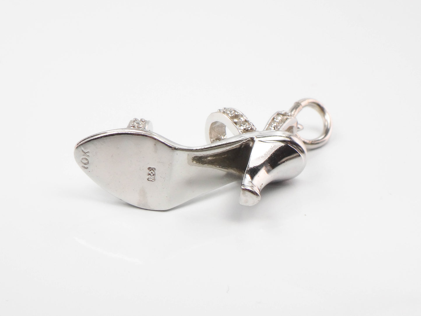 Vintage 10k White Gold Diamond High Heel Sandal Charm Pendant - Ladies Dress Shoe Charm