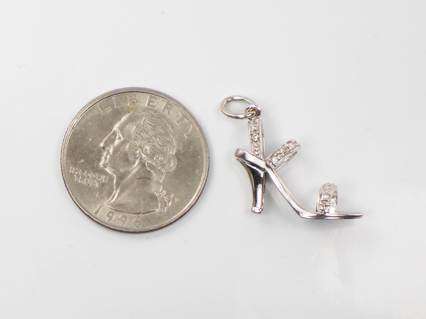 Vintage 10k White Gold Diamond High Heel Sandal Charm Pendant - Ladies Dress Shoe Charm