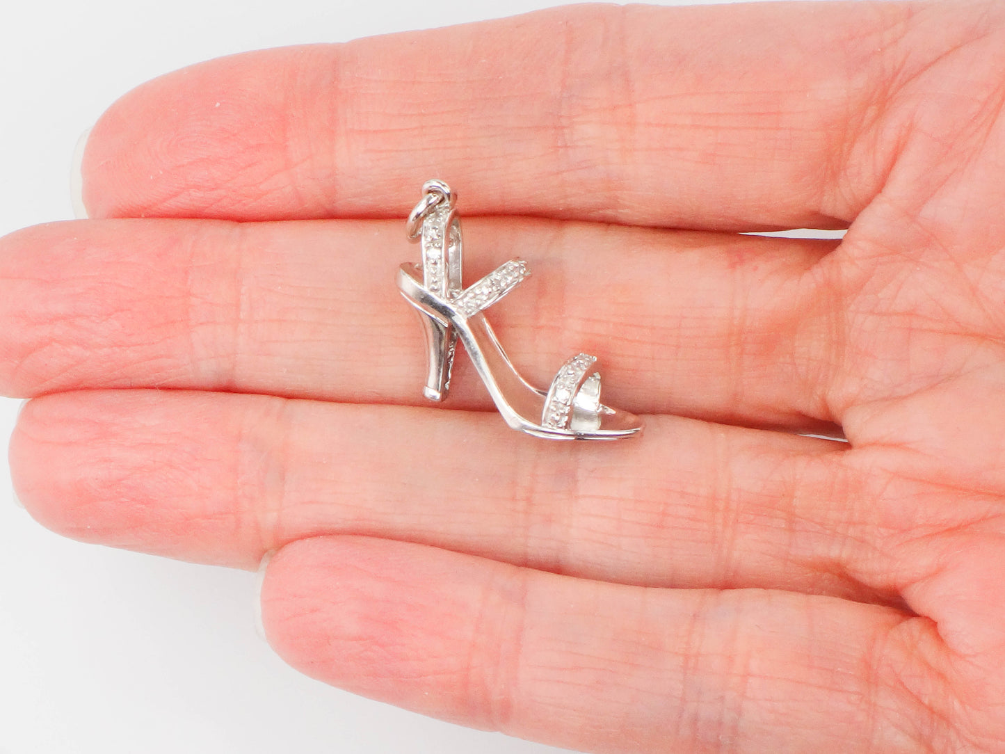Vintage 10k White Gold Diamond High Heel Sandal Charm Pendant - Ladies Dress Shoe Charm