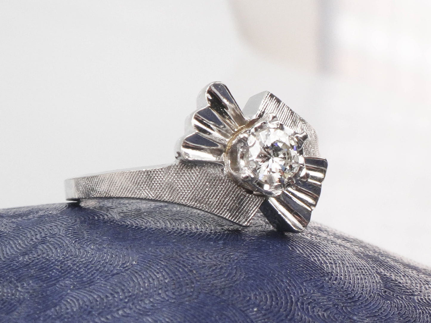 Vintage 14k White Gold Round Natural Diamond Solitaire Engagement Ring Approx .25 Carats Circa 1960's