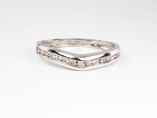 Vintage Platinum Natural Diamond Curved Wedding Band, Approximately 1/4 CT TDW, Size 6.75