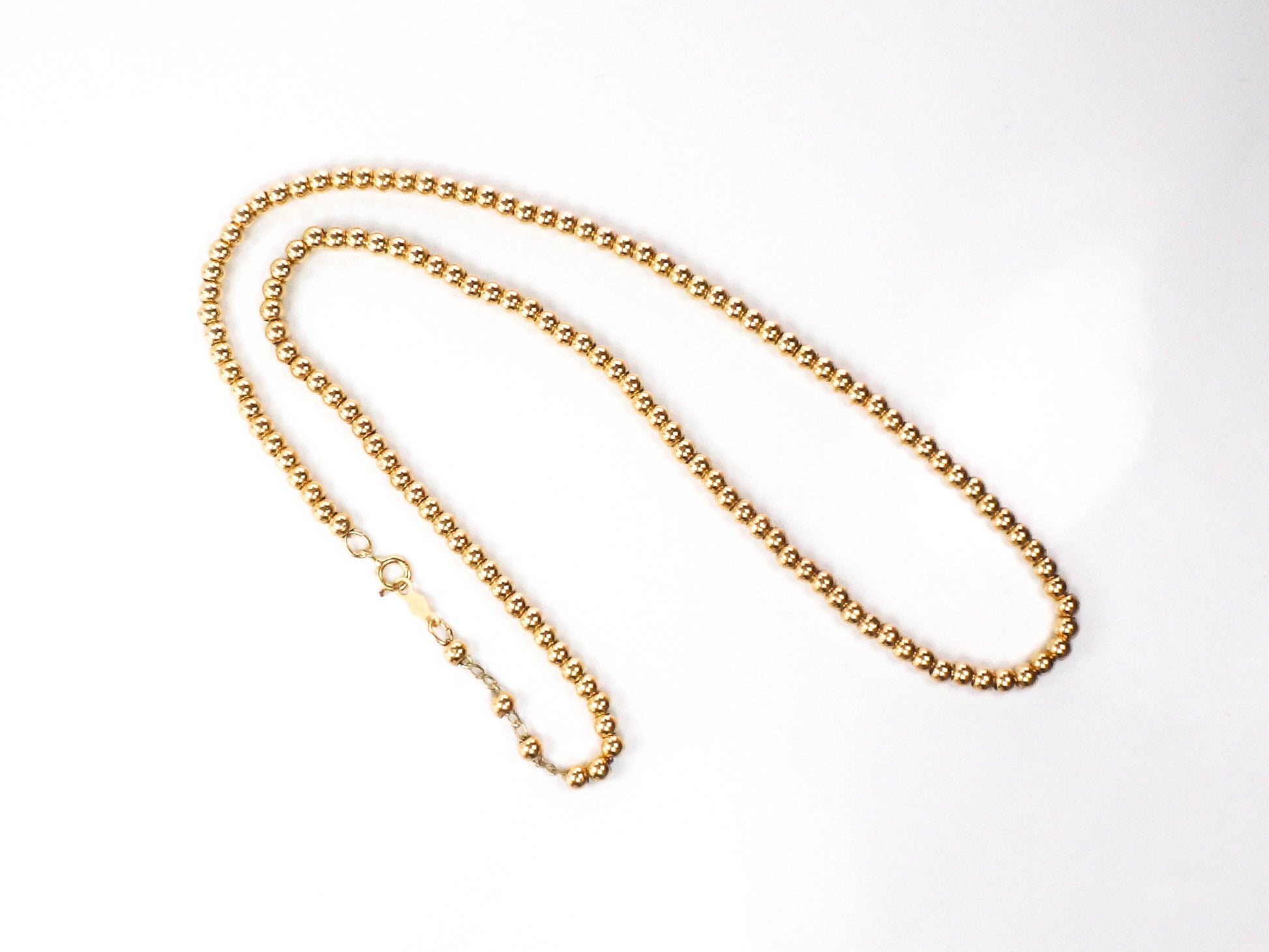 Vintage 14k Yellow Gold Bead Necklace 3MM 16"