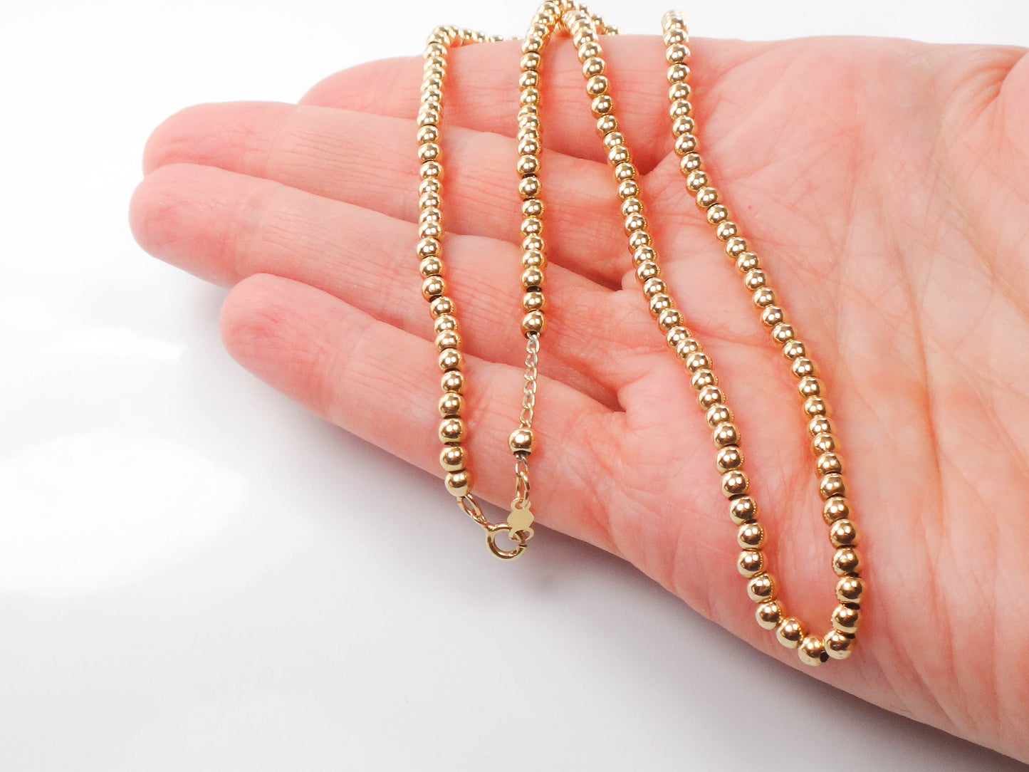 Vintage 14k Yellow Gold Bead Necklace 3MM 16"