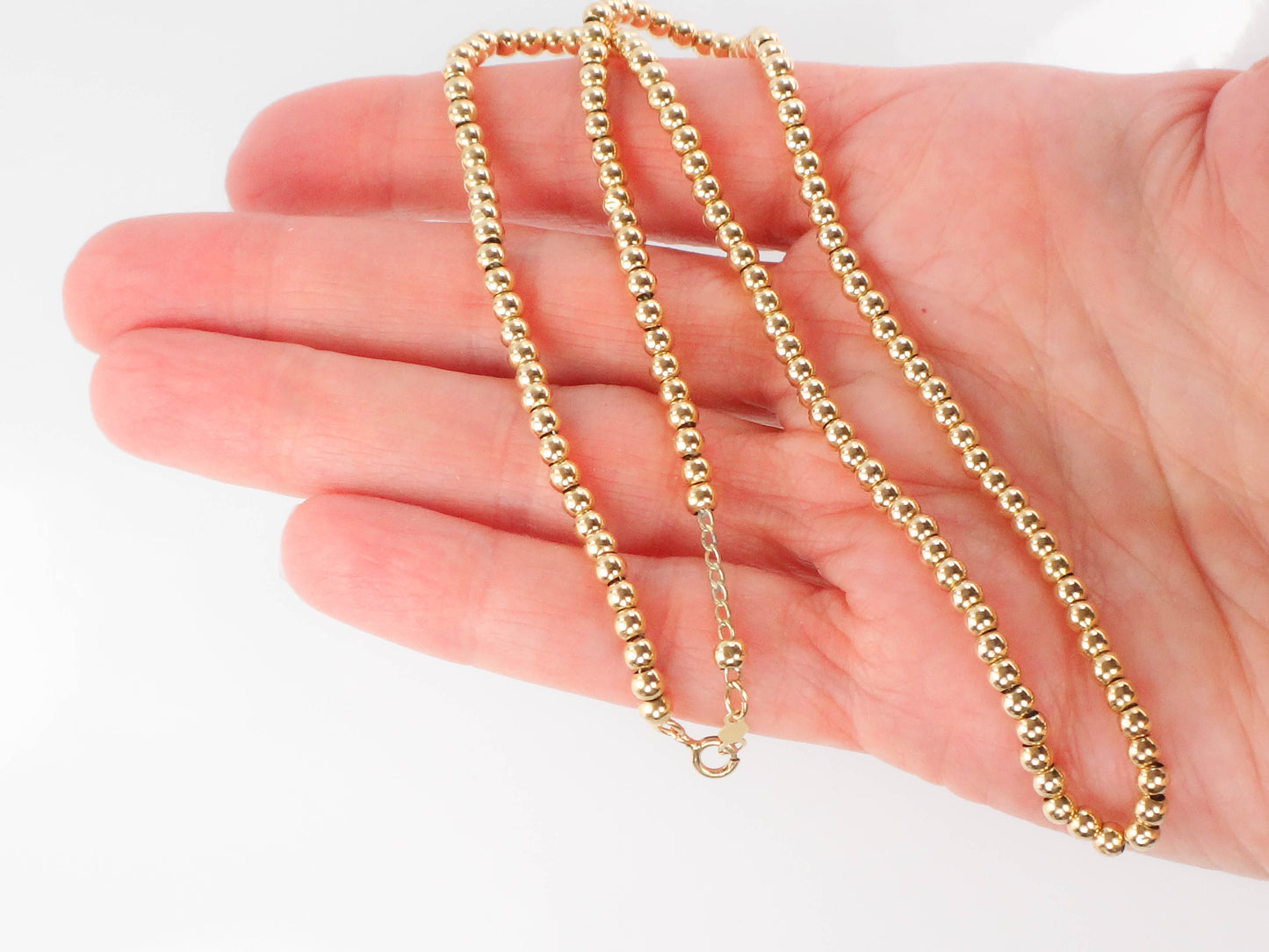Vintage 14k Yellow Gold Bead Necklace 3MM 16"