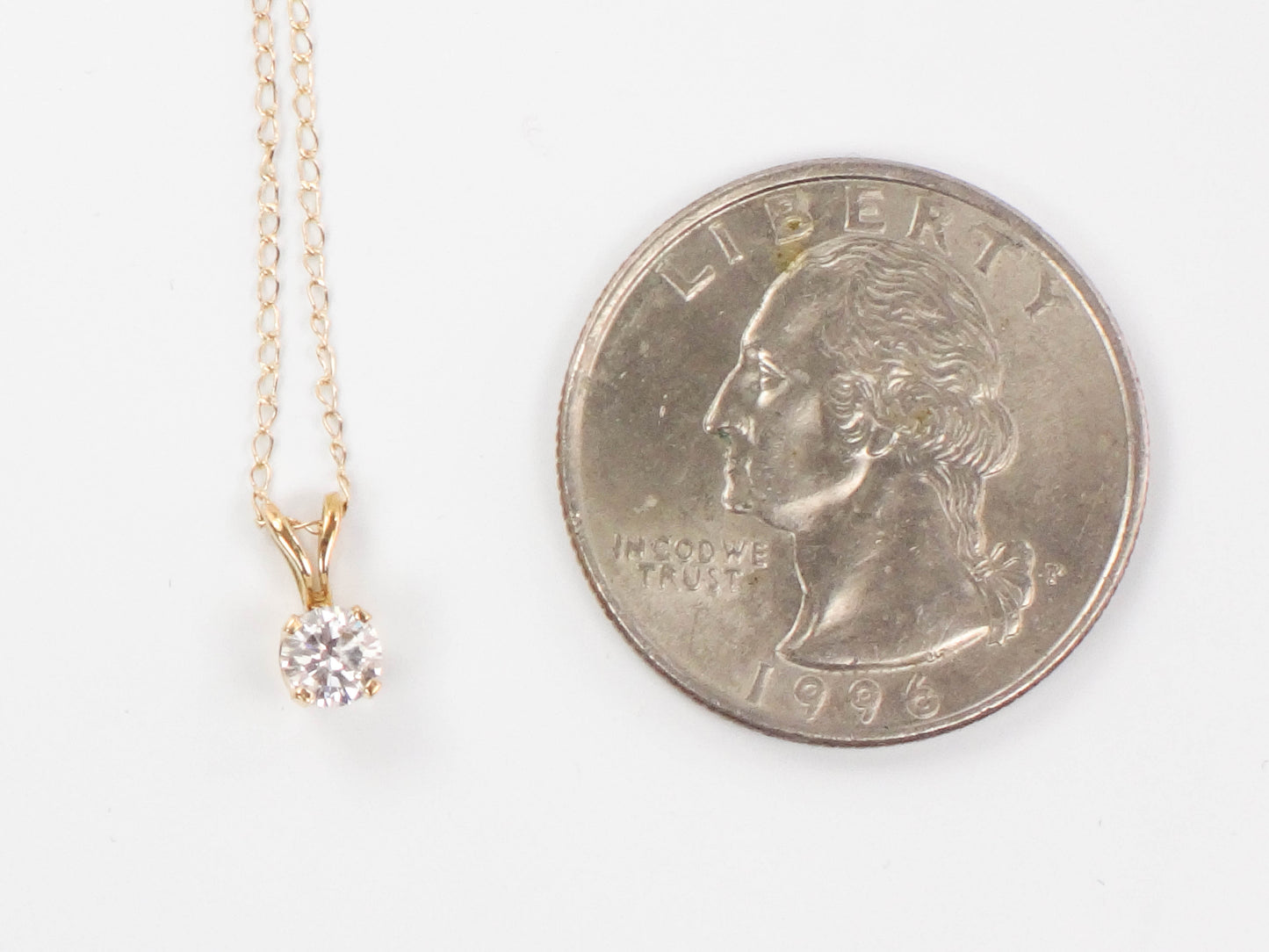 Vintage 14k Yellow Gold Round Natural Diamond Pendant Necklace, Approximately .25 CTS, 17.5"