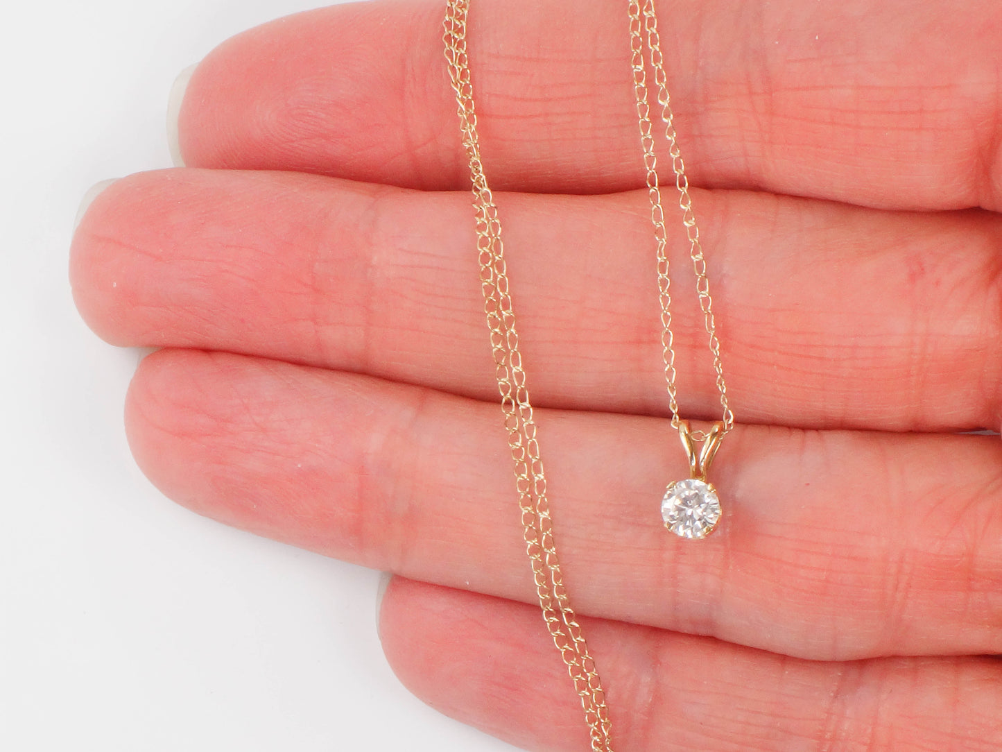 Vintage 14k Yellow Gold Round Natural Diamond Pendant Necklace, Approximately .25 CTS, 17.5"
