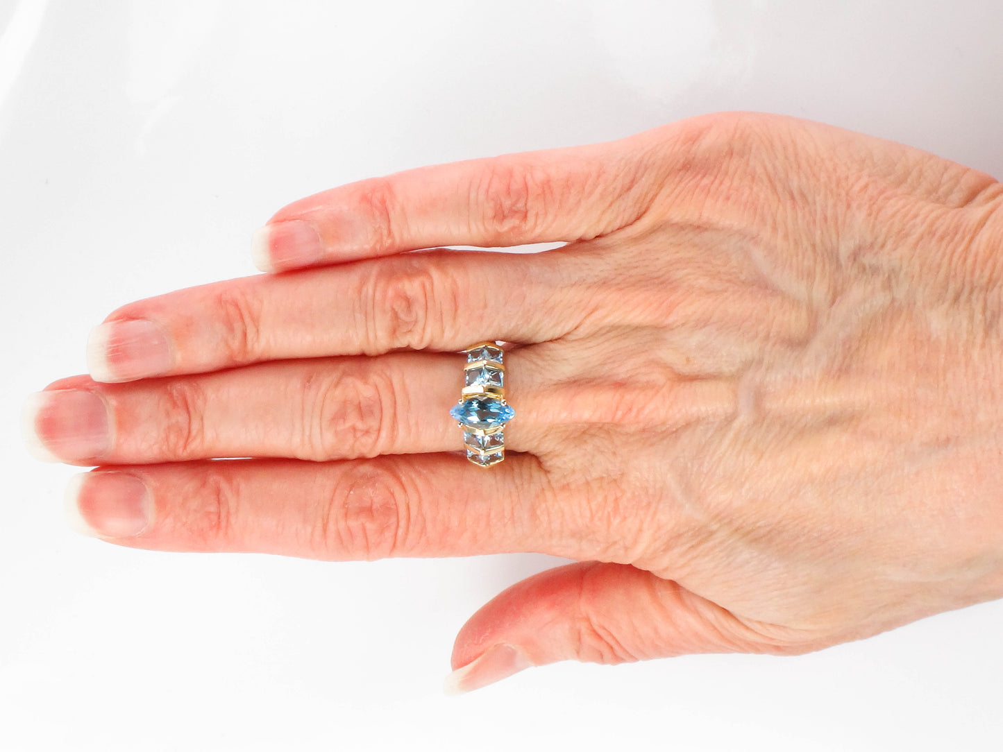 Vintage 14k Marquise Cut Blue Topaz Ring, December Birthstone Ring, Size 7.25