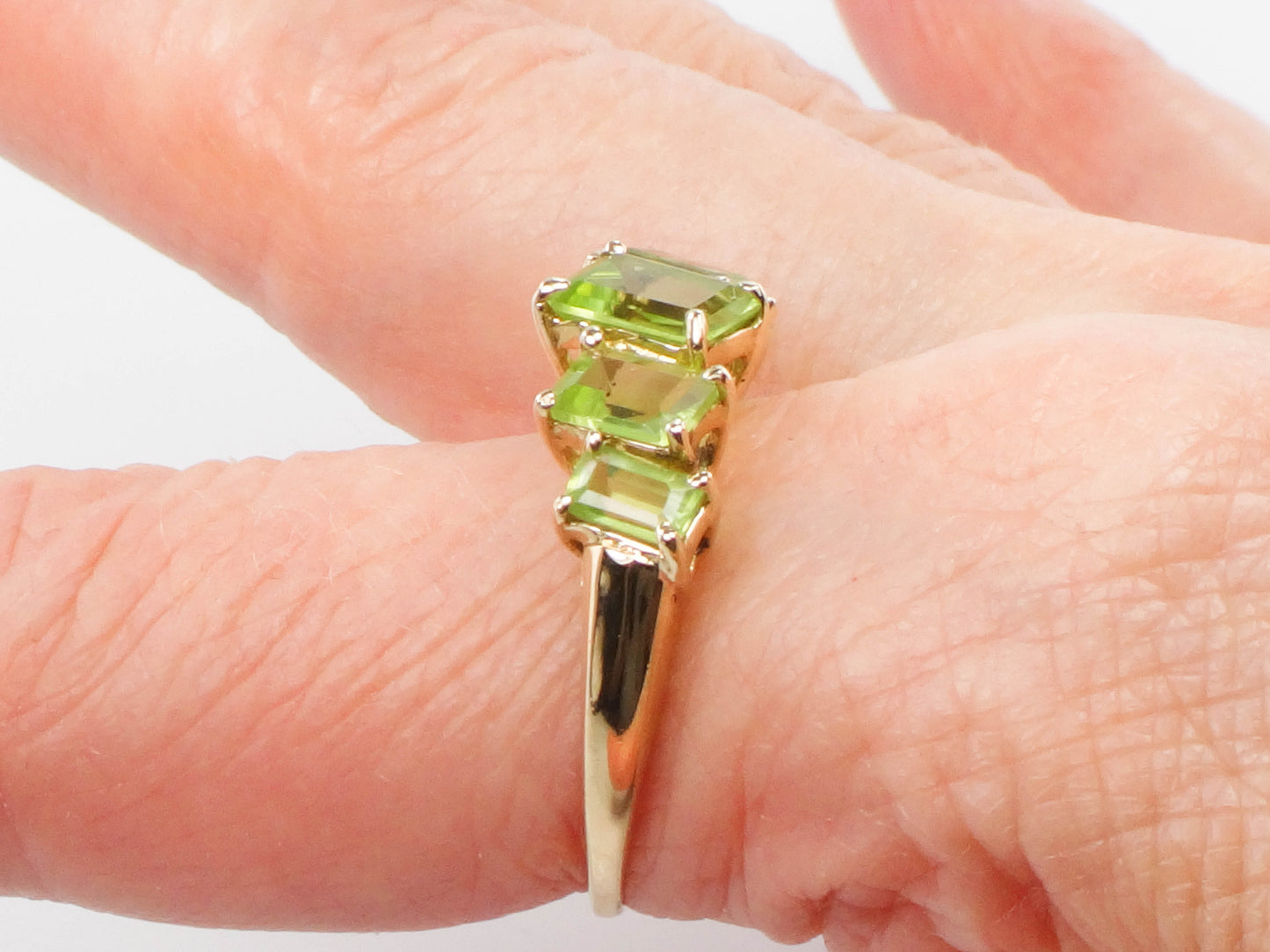 Vintage 10k Yellow Gold Rectangle Cut Peridot Ring, August Birthstone Band, Size 9.5