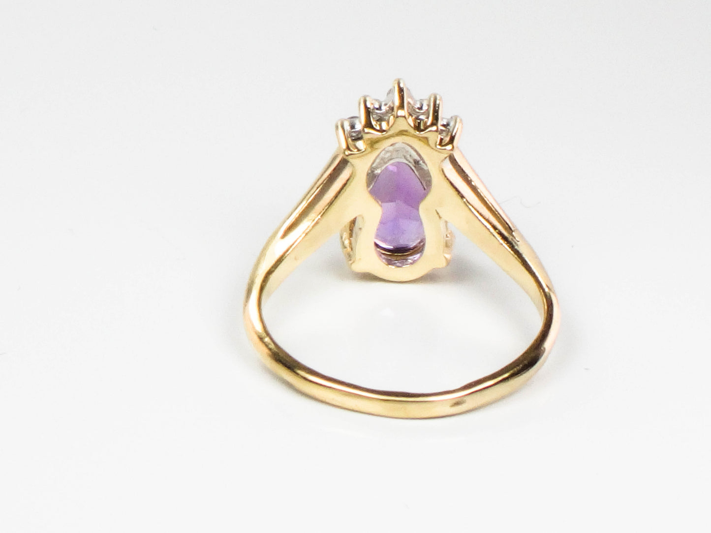Vintage 14k Yellow Gold Pear Cut Amethyst Diamond Ring, February Birthstone Ring, Pinky Ring Size 3.5