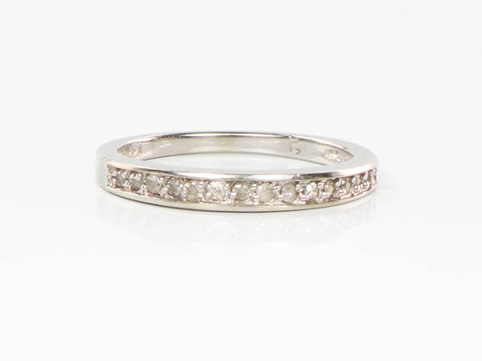 Vintage 14k White Gold Thin Diamond Wedding Band, Stacking Ring, Size 5.25