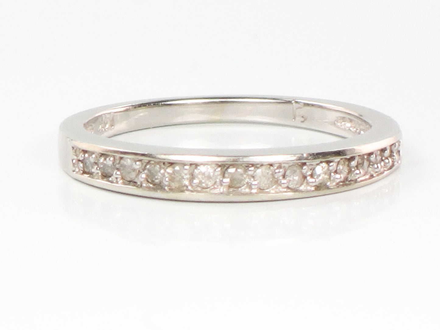 Vintage 14k White Gold Thin Diamond Wedding Band, Stacking Ring, Size 5.25