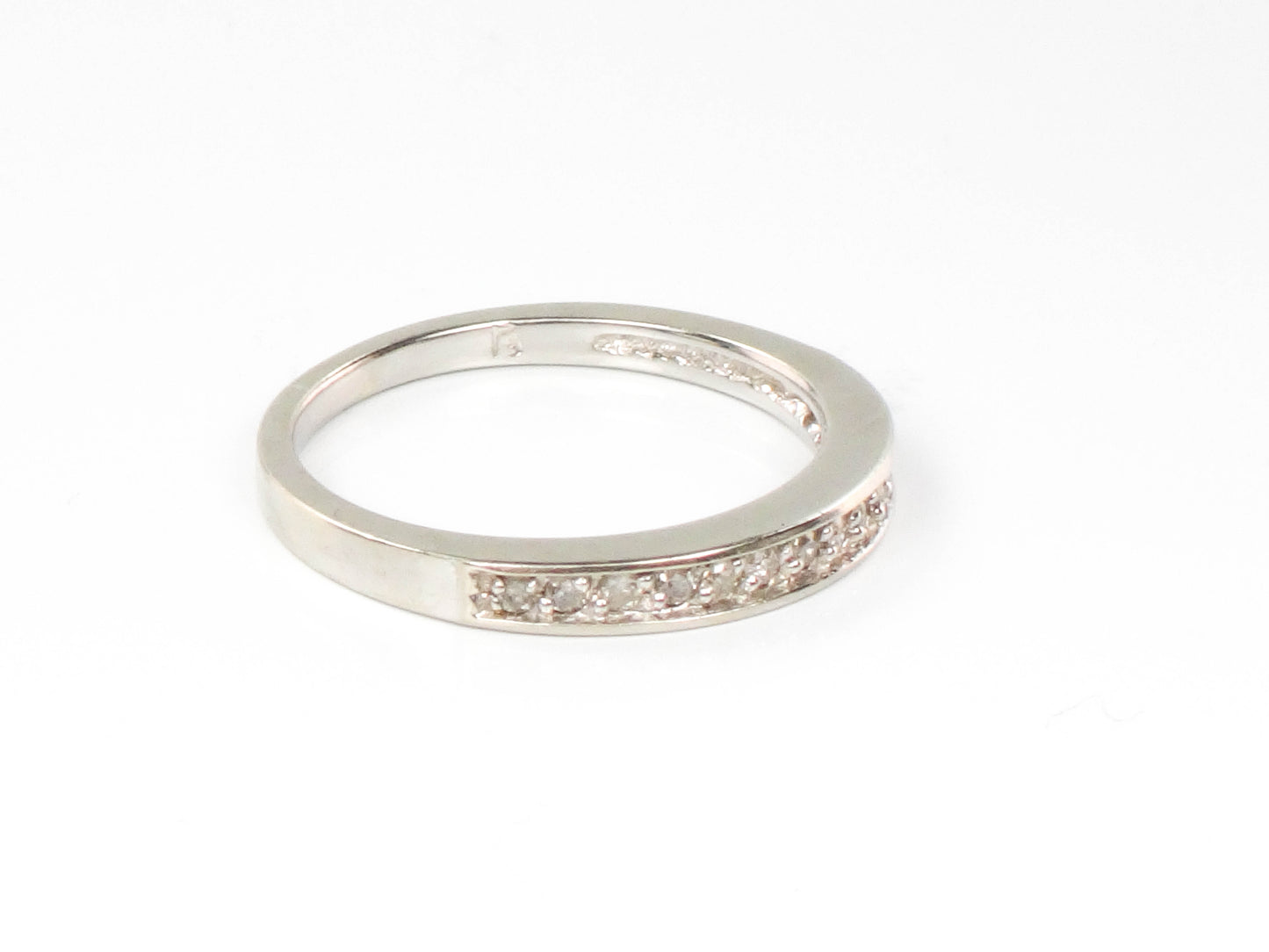 Vintage 14k White Gold Thin Diamond Wedding Band, Stacking Ring, Size 5.25