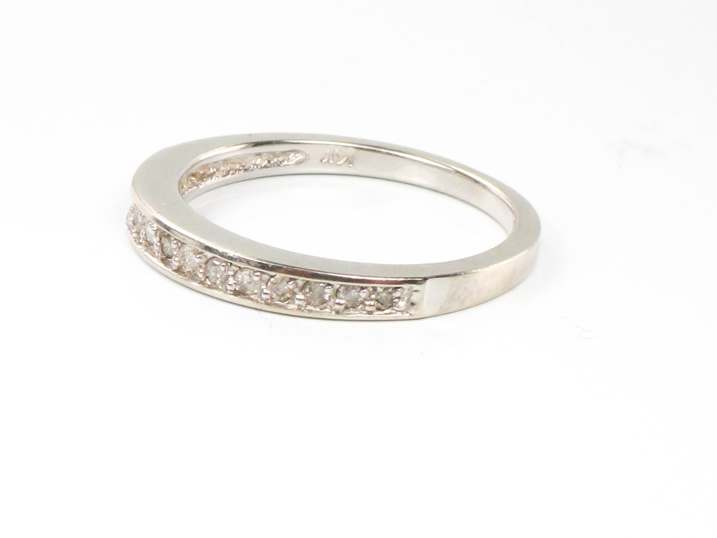 Vintage 14k White Gold Thin Diamond Wedding Band, Stacking Ring, Size 5.25