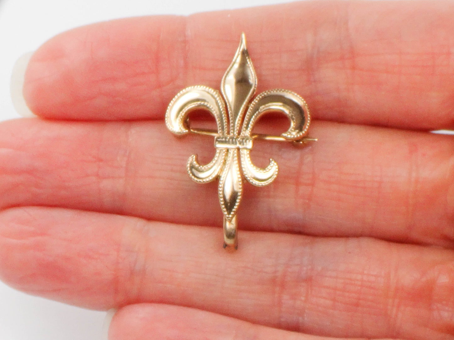 Victorian 14k Yellow Gold Fleur de Lis Brooch, Watch Pin or Charm Holder