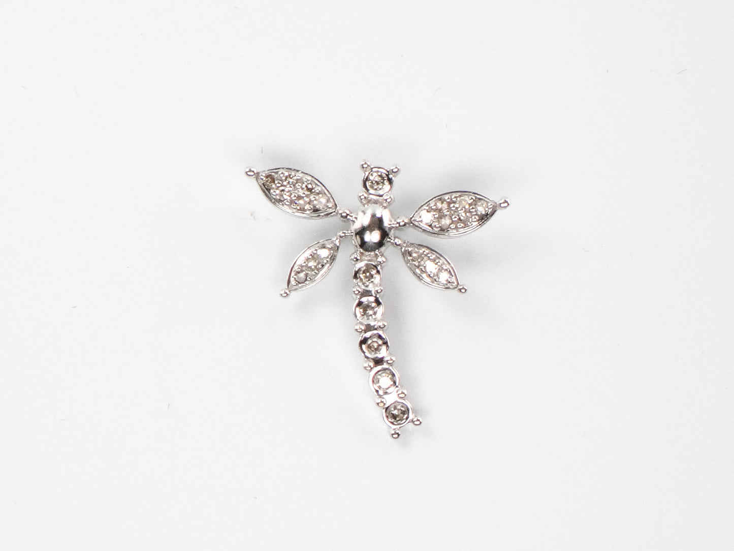 Pre-Owned 10k White Gold Diamond Dragonfly Pendant, Good Luck Pendant