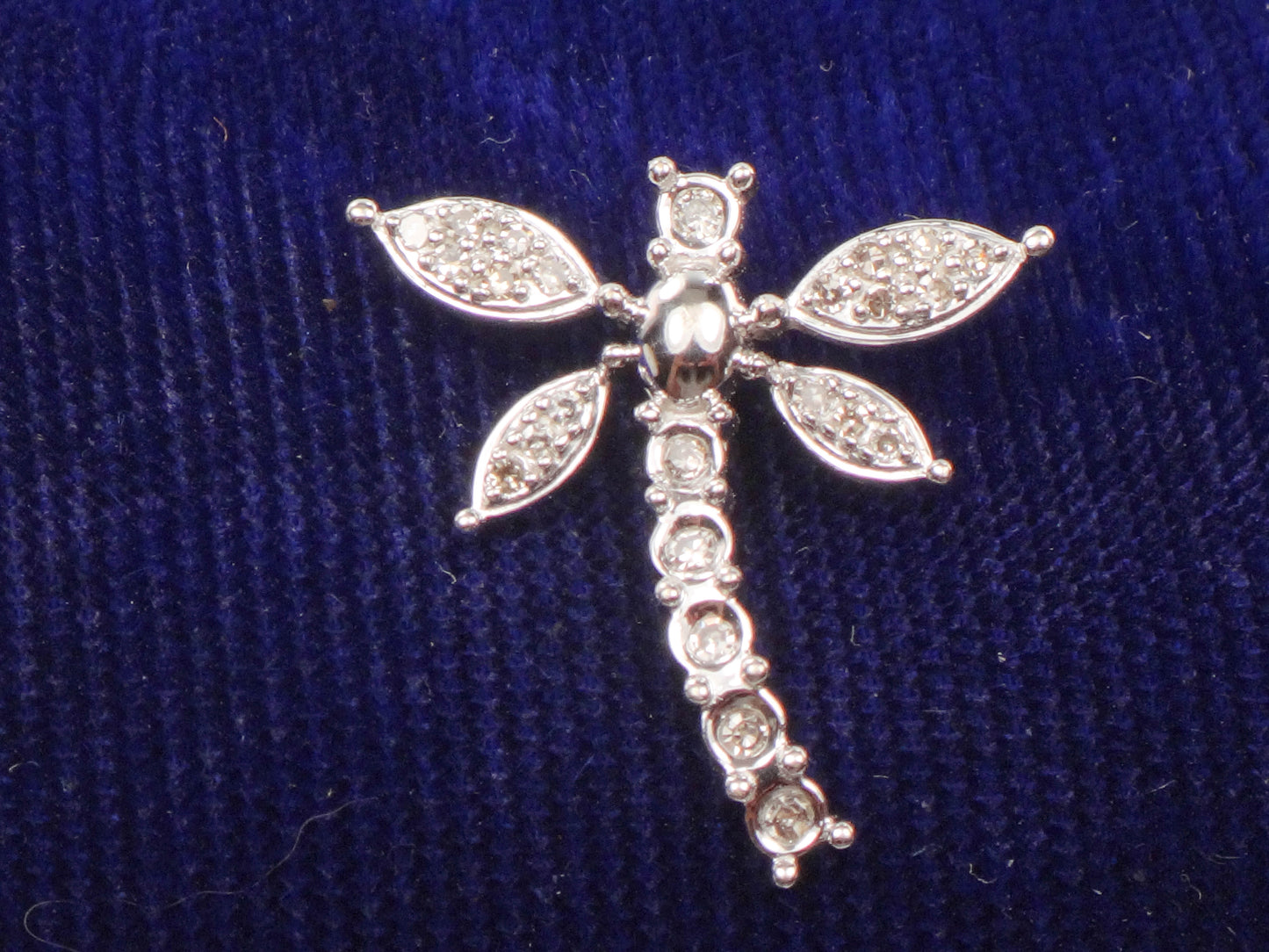 Pre-Owned 10k White Gold Diamond Dragonfly Pendant, Good Luck Pendant