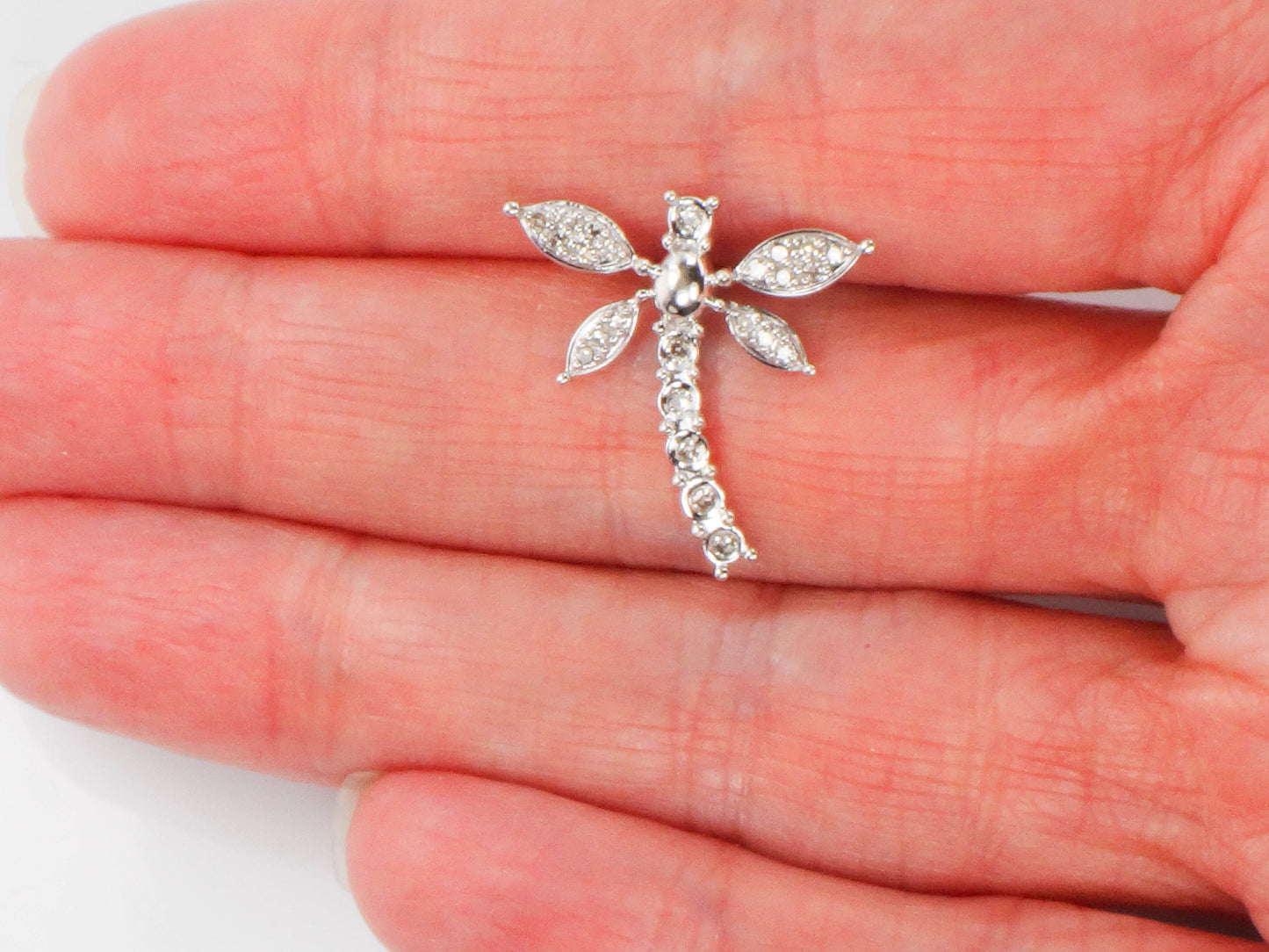 Pre-Owned 10k White Gold Diamond Dragonfly Pendant, Good Luck Pendant