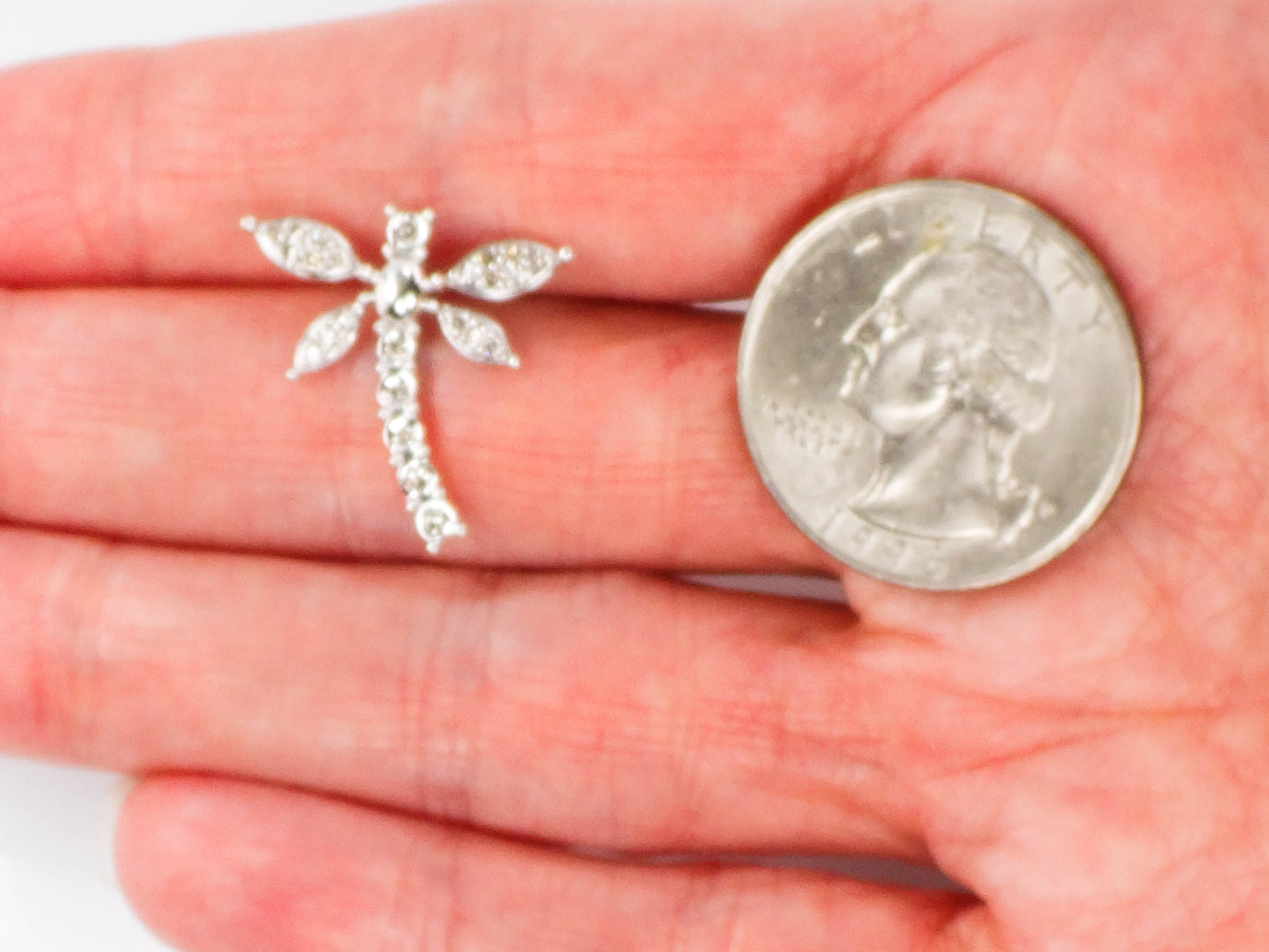Pre-Owned 10k White Gold Diamond Dragonfly Pendant, Good Luck Pendant
