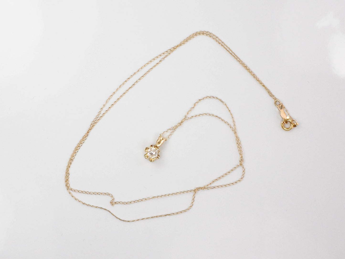 Vintage 14k Gold Round Natural Diamond Pendant Necklace, Minimalist Necklace 20"