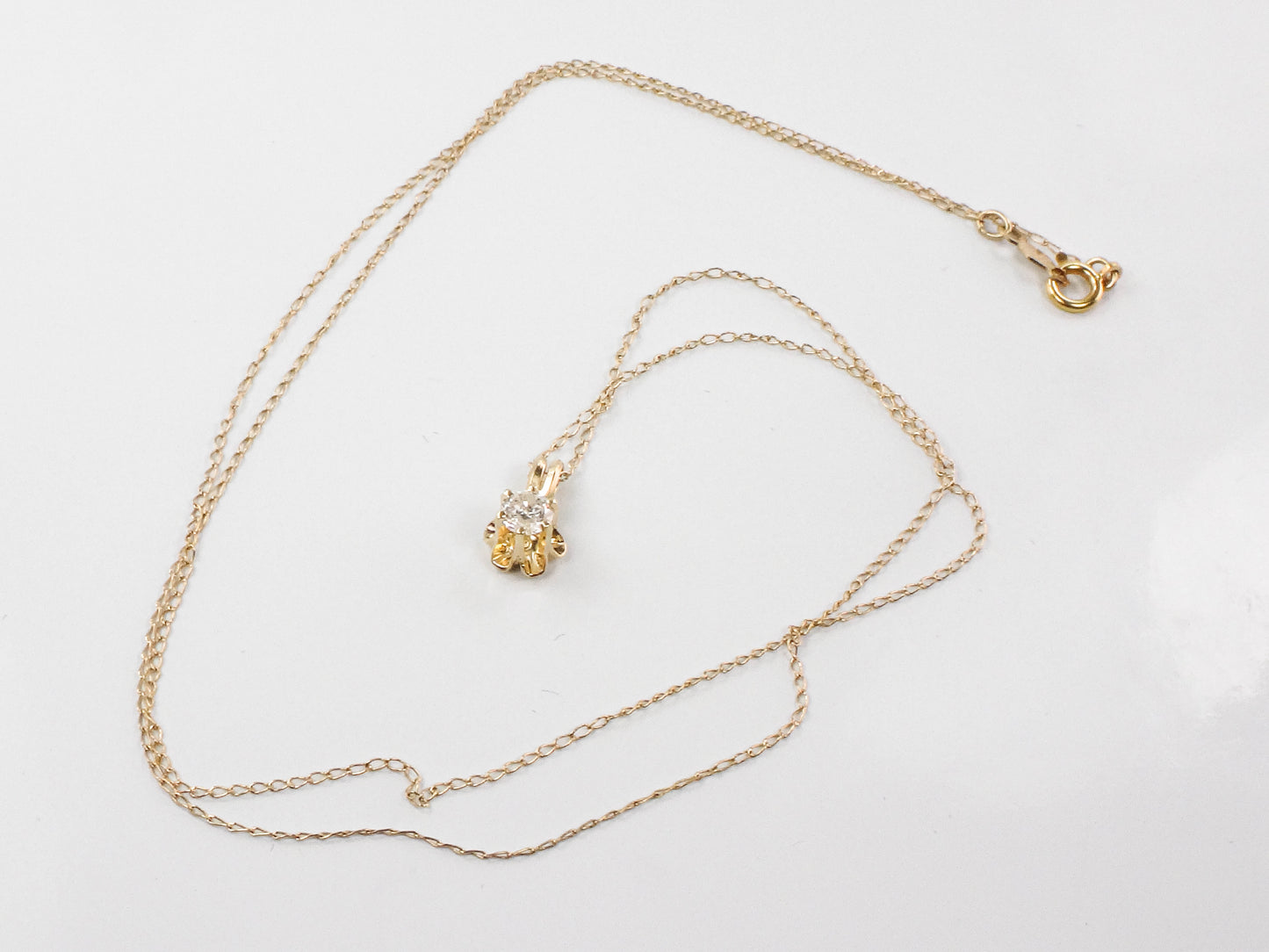 Vintage 14k Gold Round Natural Diamond Pendant Necklace, Minimalist Necklace 20"
