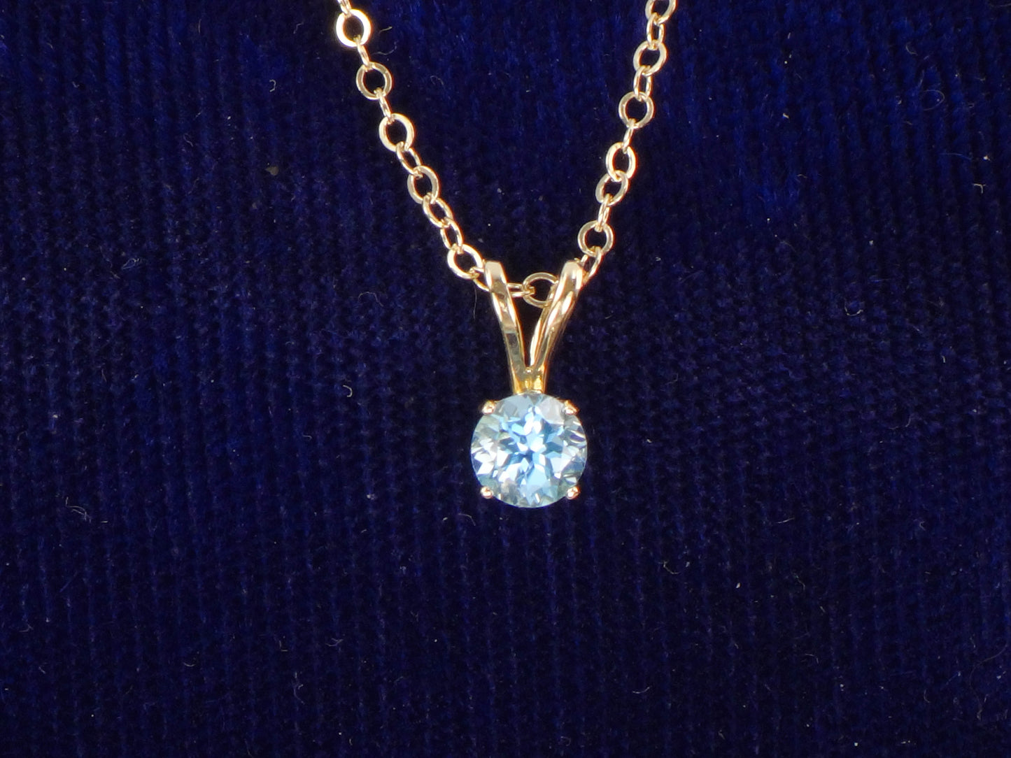 14k Yellow Gold Blue Topaz Pendant Necklace, December Birthstone Drop 16"