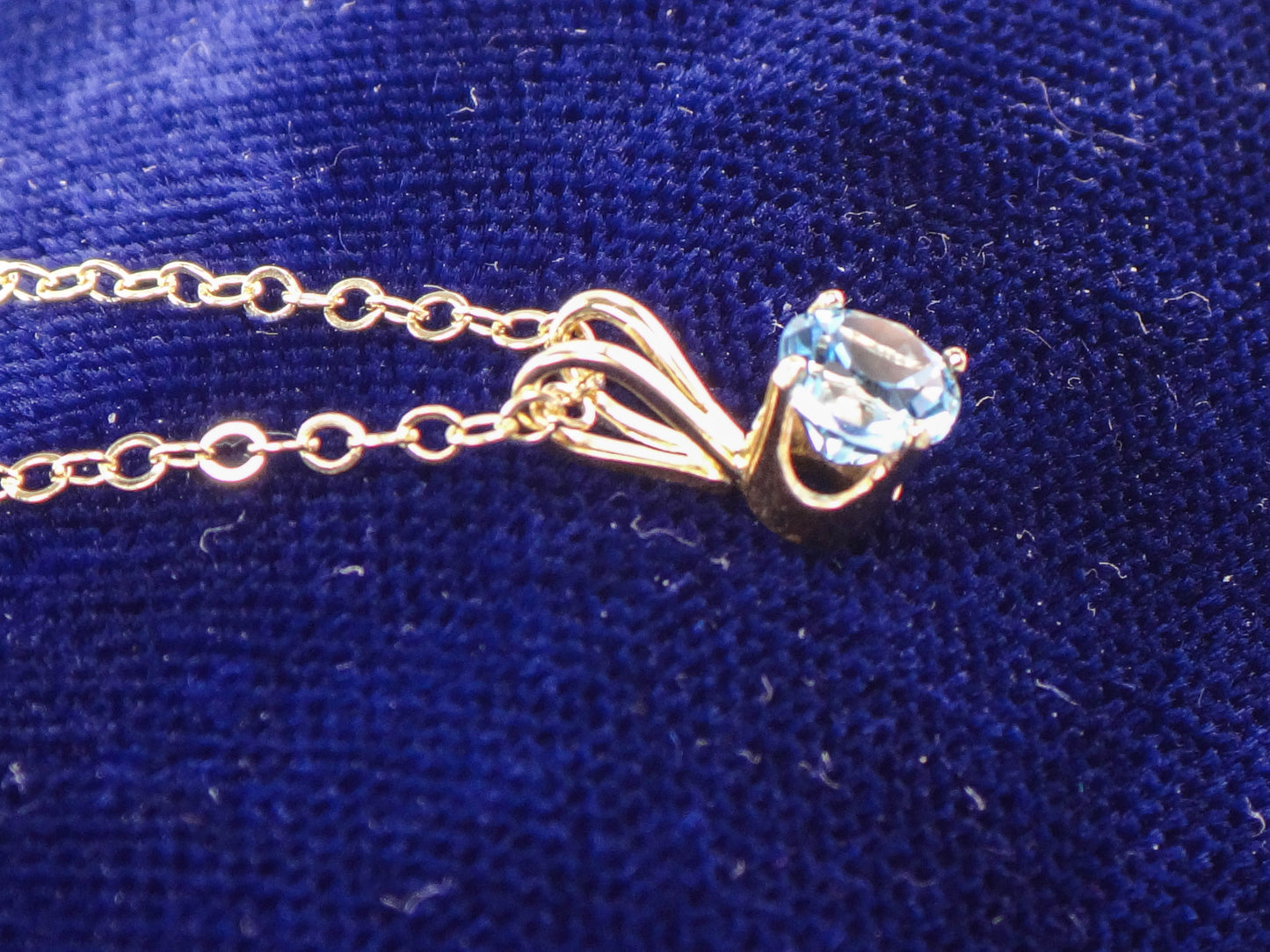 14k Yellow Gold Blue Topaz Pendant Necklace, December Birthstone Drop 16"