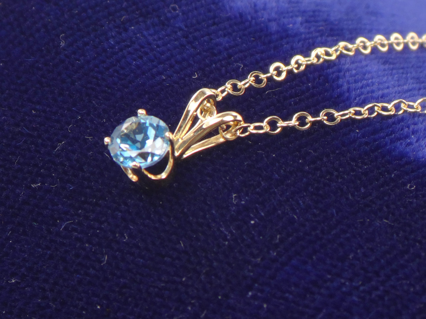 14k Yellow Gold Blue Topaz Pendant Necklace, December Birthstone Drop 16"