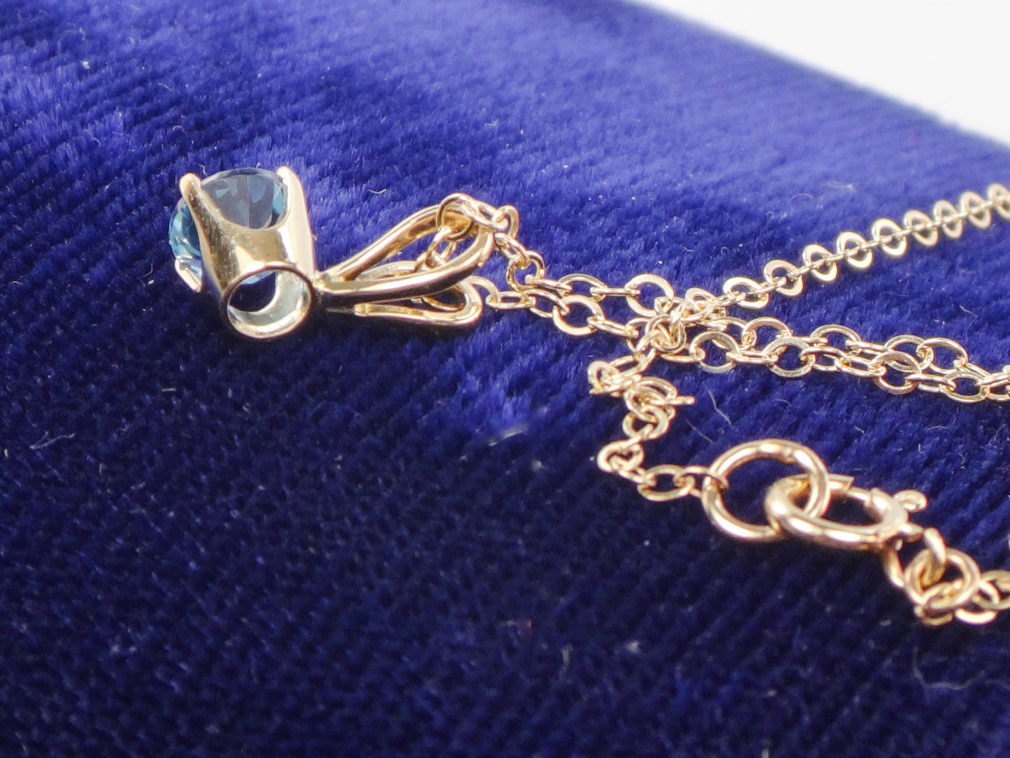 14k Yellow Gold Blue Topaz Pendant Necklace, December Birthstone Drop 16"