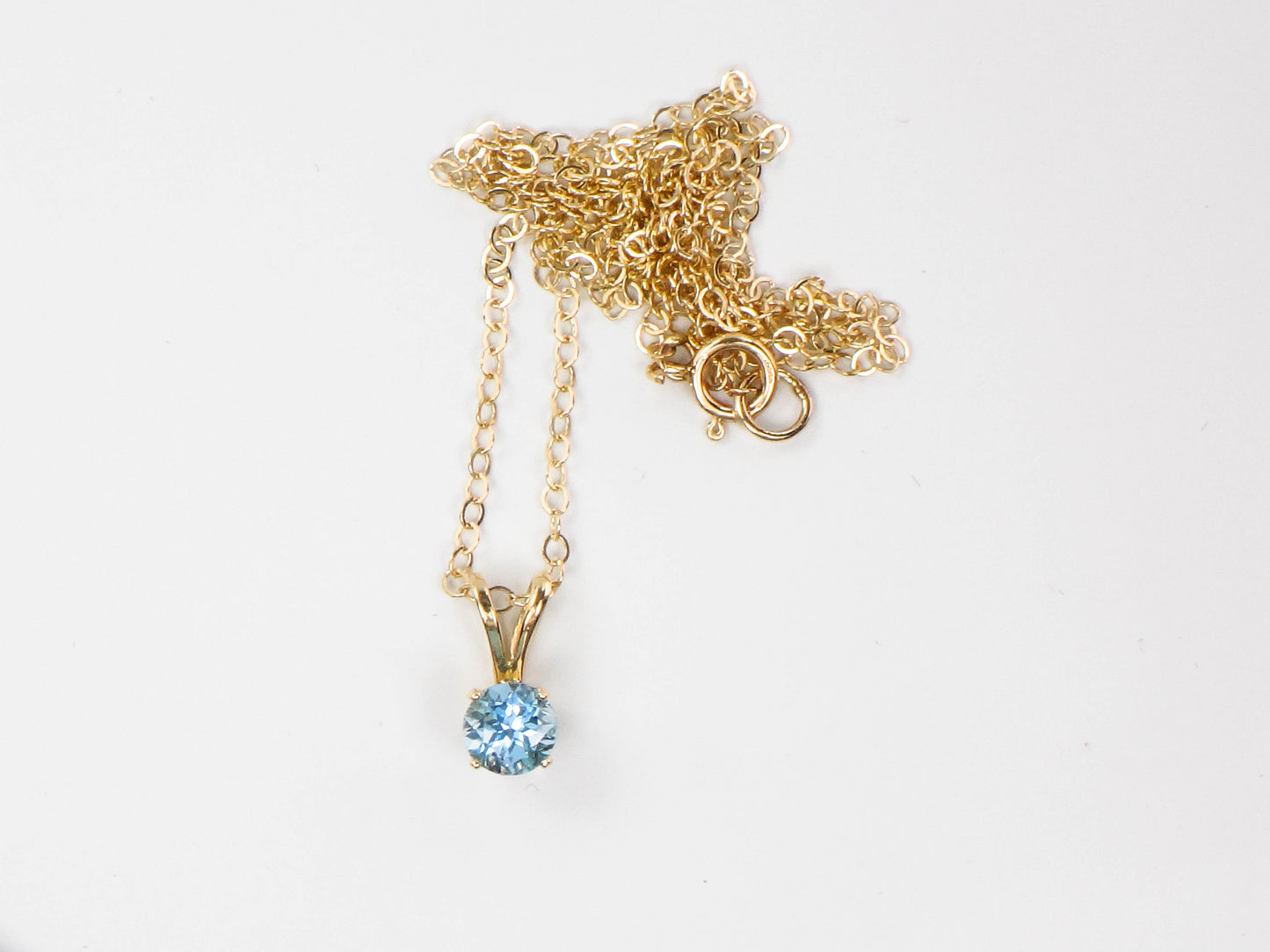 14k Yellow Gold Blue Topaz Pendant Necklace, December Birthstone Drop 16"