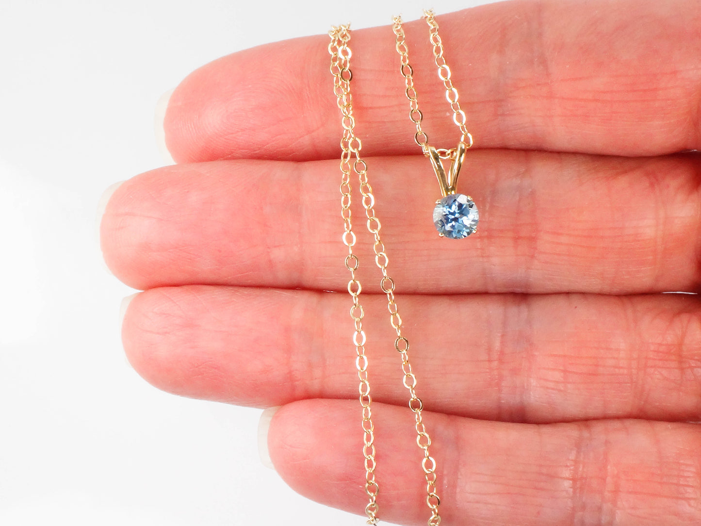 14k Yellow Gold Blue Topaz Pendant Necklace, December Birthstone Drop 16"