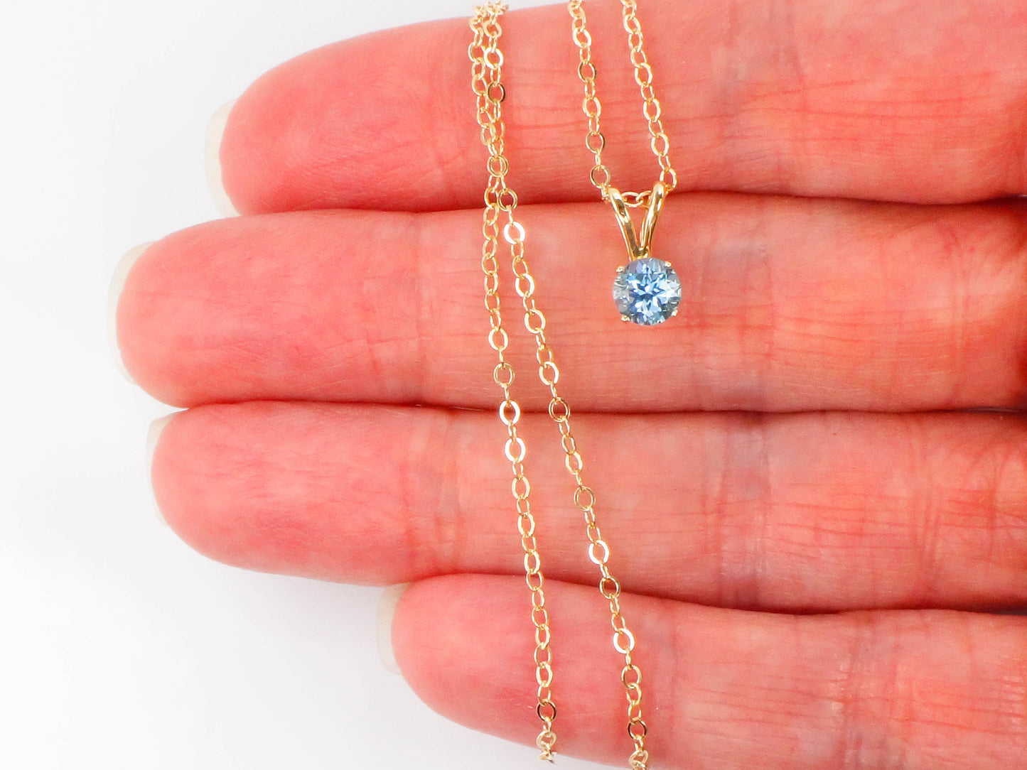 14k Yellow Gold Blue Topaz Pendant Necklace, December Birthstone Drop 16"