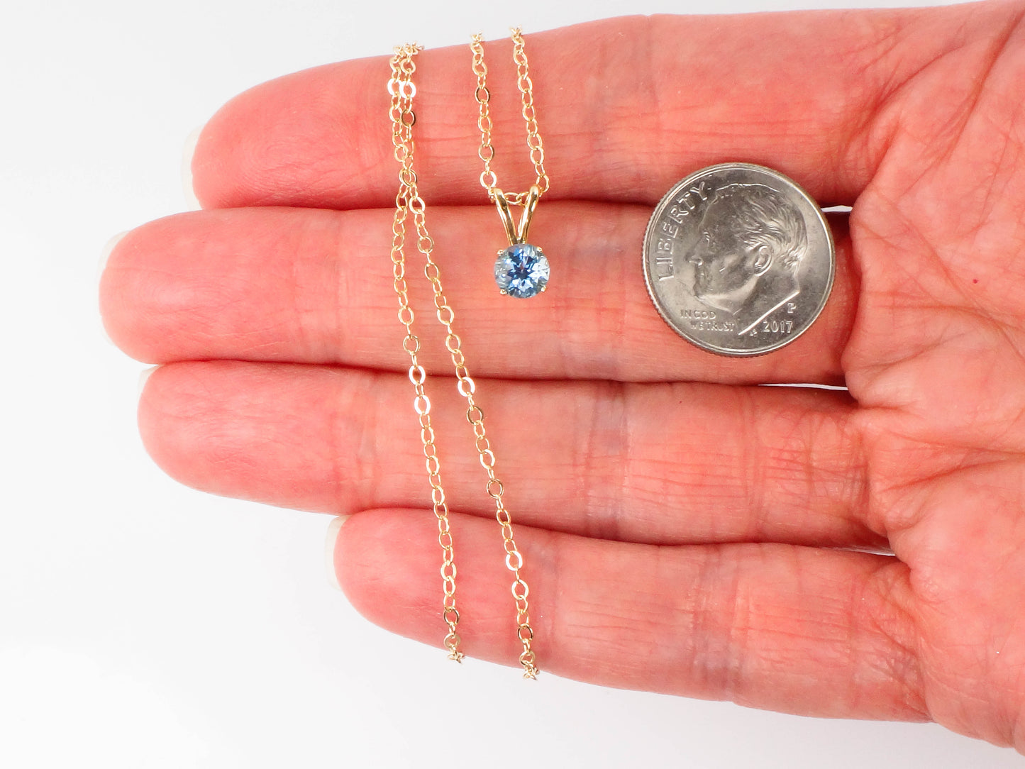 14k Yellow Gold Blue Topaz Pendant Necklace, December Birthstone Drop 16"