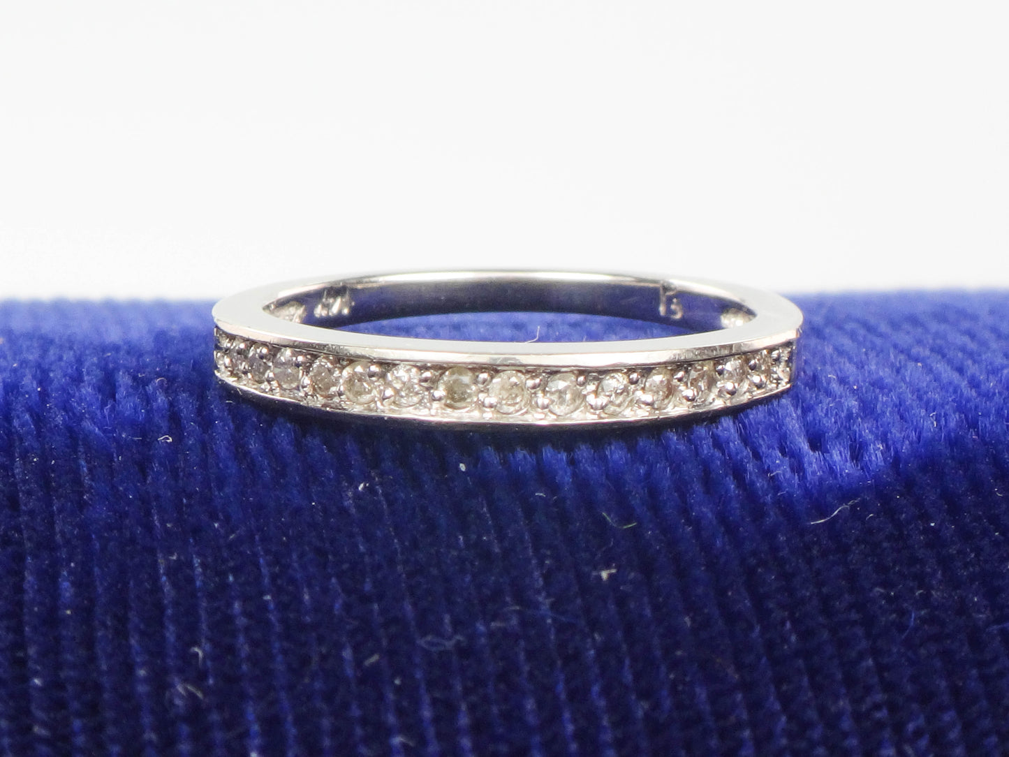 Vintage 14k White Gold Thin Diamond Wedding Band, Stacking Ring, Size 5.25
