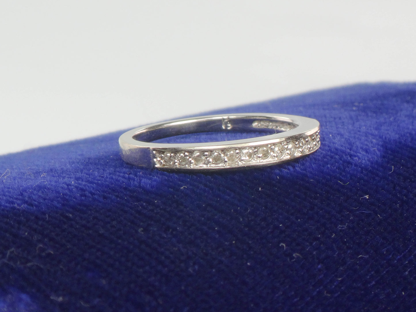 Vintage 14k White Gold Thin Diamond Wedding Band, Stacking Ring, Size 5.25