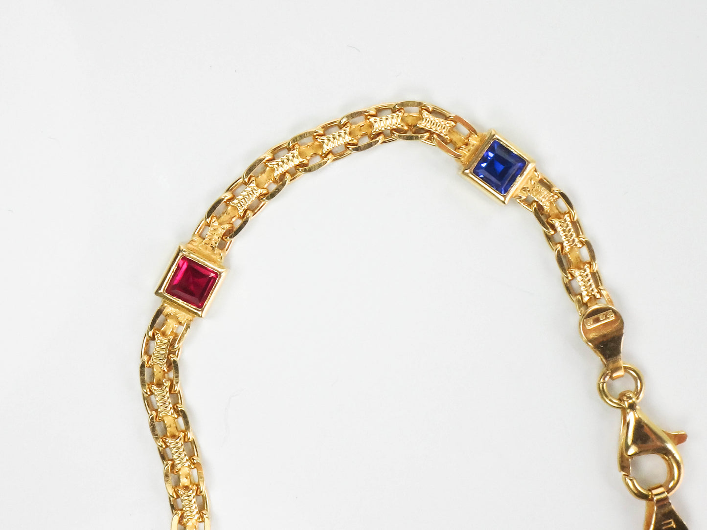 Estate 14k Yellow Gold Multi-Colored Gemstone Bismark Bracelet 8"