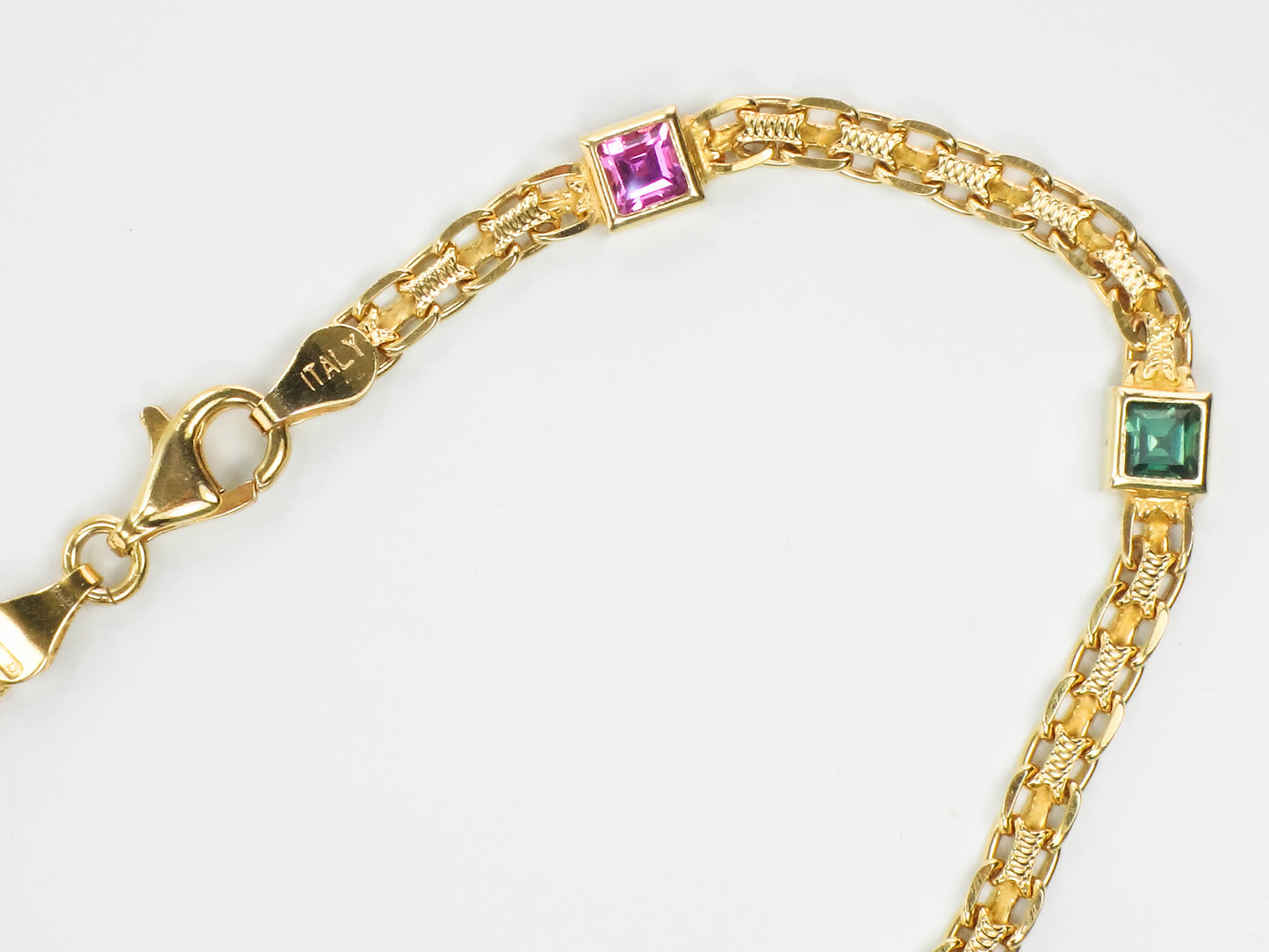 Estate 14k Yellow Gold Multi-Colored Gemstone Bismark Bracelet 8"