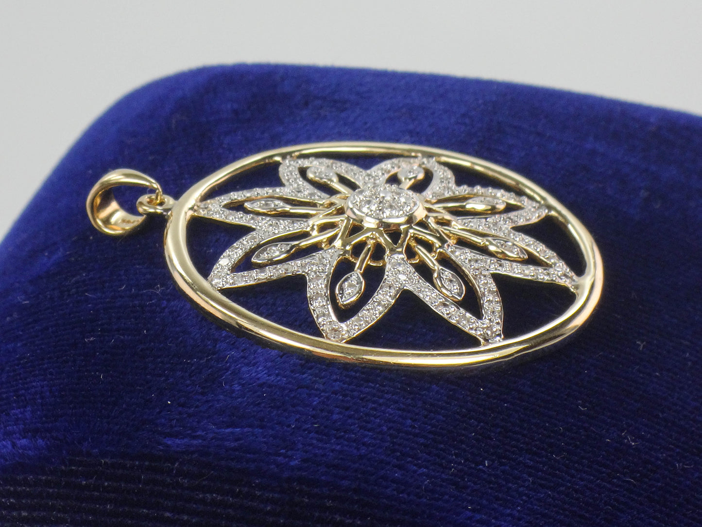 Vintage 14k Solid Gold Diamond Flower Pendant, Clyde Duneier Large Round Gold Pendant