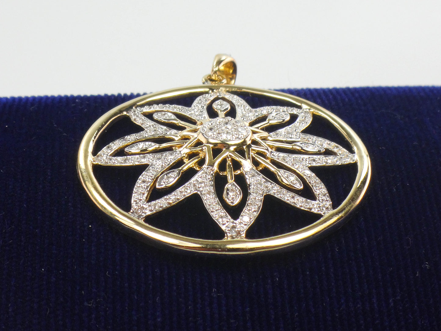 Vintage 14k Solid Gold Diamond Flower Pendant, Clyde Duneier Large Round Gold Pendant