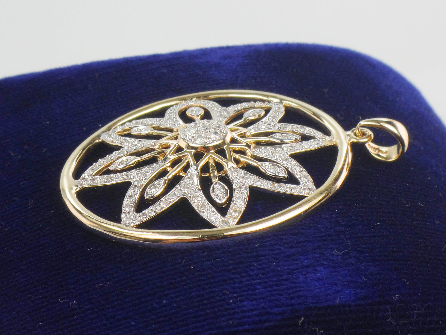 Vintage 14k Solid Gold Diamond Flower Pendant, Clyde Duneier Large Round Gold Pendant