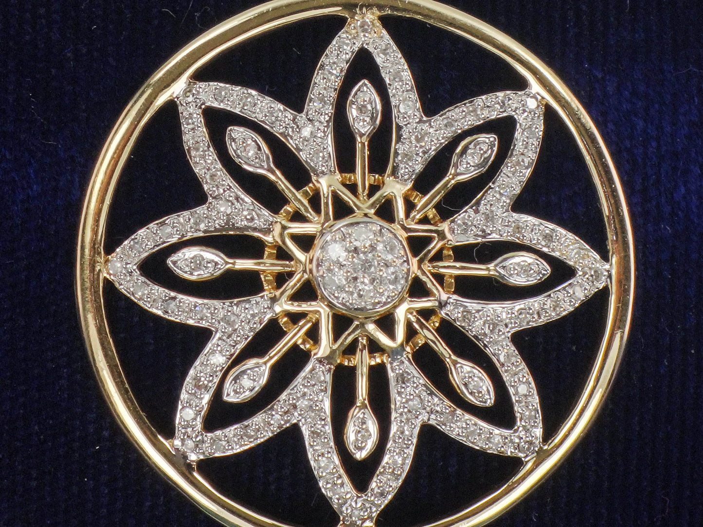 Vintage 14k Solid Gold Diamond Flower Pendant, Clyde Duneier Large Round Gold Pendant